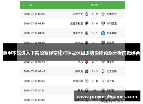 意甲本轮进入下阶段赛程变化对争冠保级走势影响预测分析前瞻综合